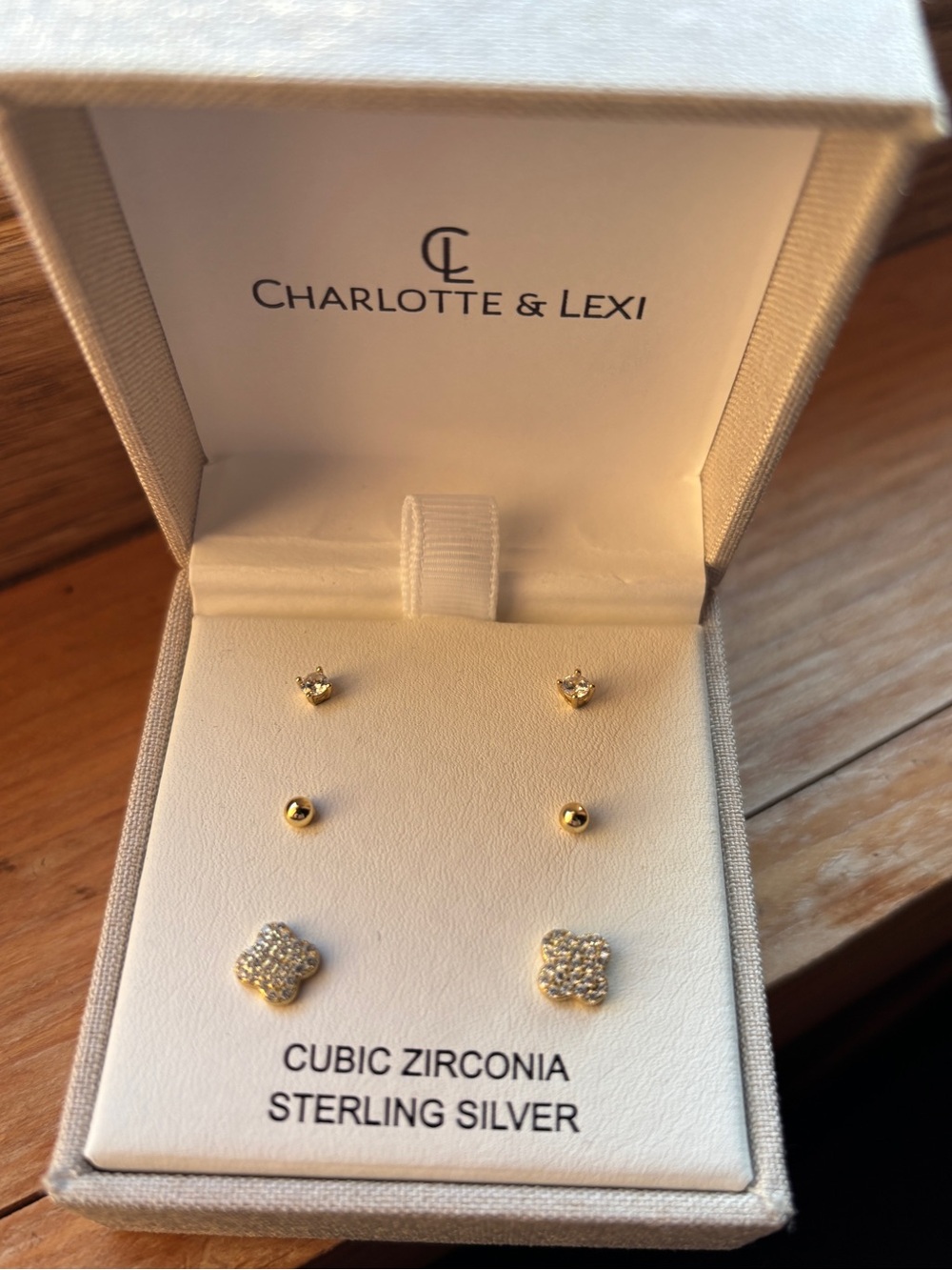 Charlotte and Lexi Gold Over Sterling Silver Cubic Zirconia stud set